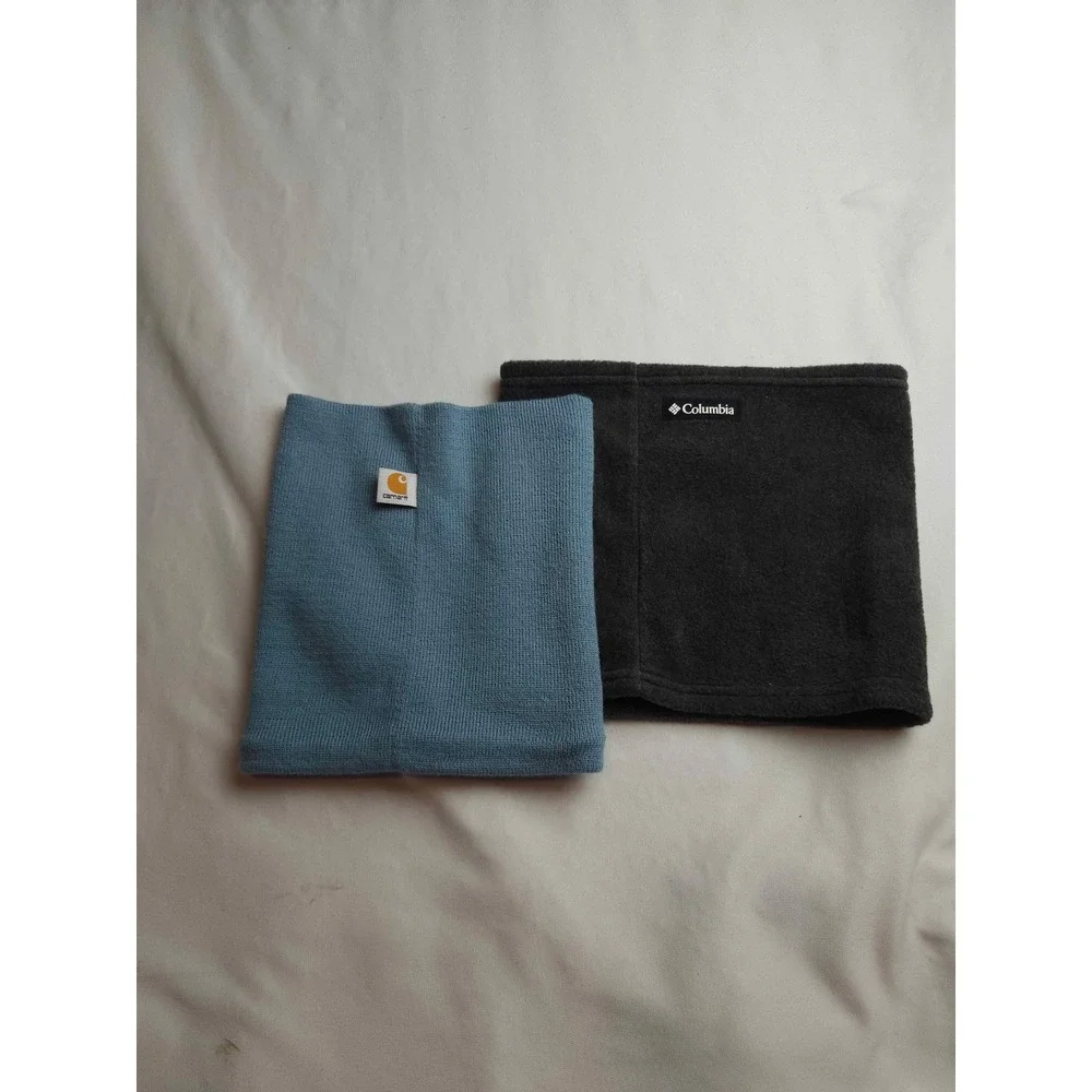 Carhartt Columbia Neck Gaiter Bundle Blue Knit Grey Fleece Winter Scarf Set Mens
